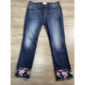 Women's DRIFTWOOD Colette floral Embroidered Cuff Cropped Jeans size 32